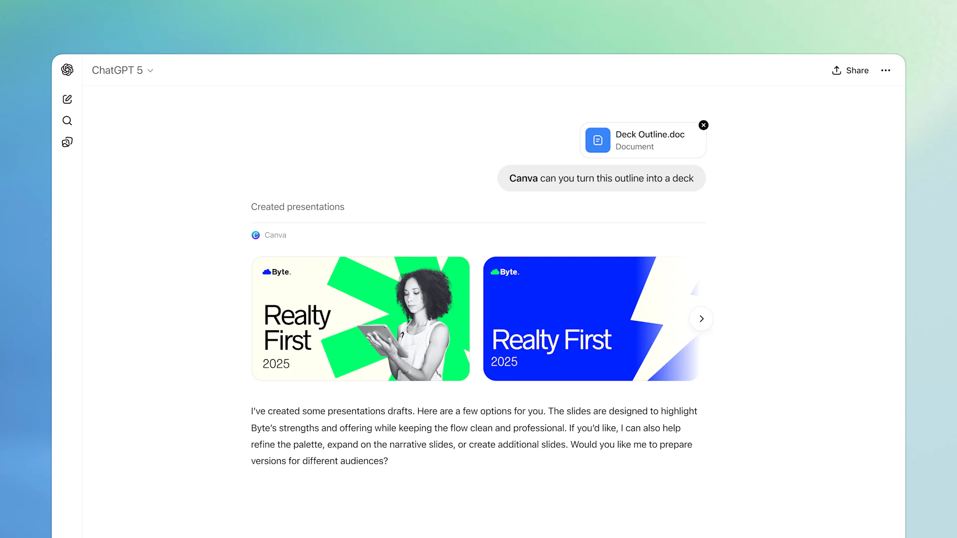 Apps in ChatGPT overview - Creating slides with Canva