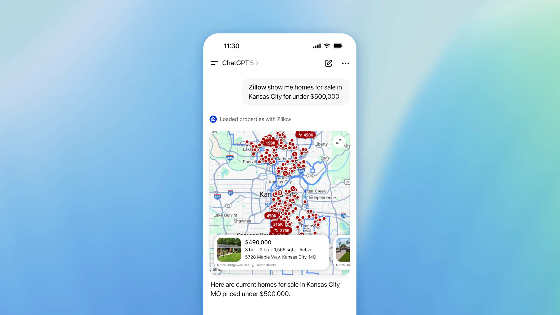 Zillow app property search screen